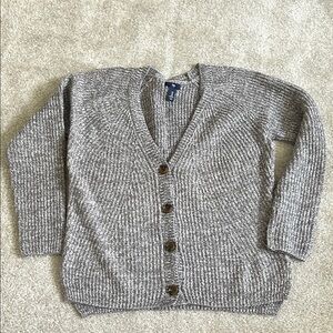 Gap Heather Gray Button-Up Cotton Blend Sweater